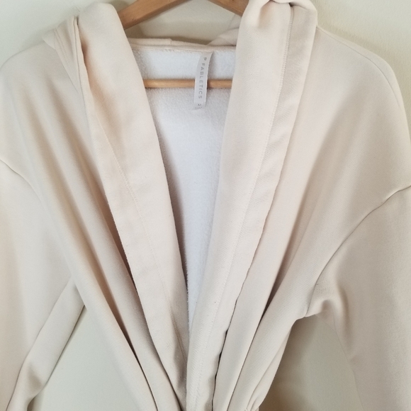 FABLETICS Lexie Hooded  Fleece Belted Ivory Tapioca Sweatshirt - Picture 12 of 12
